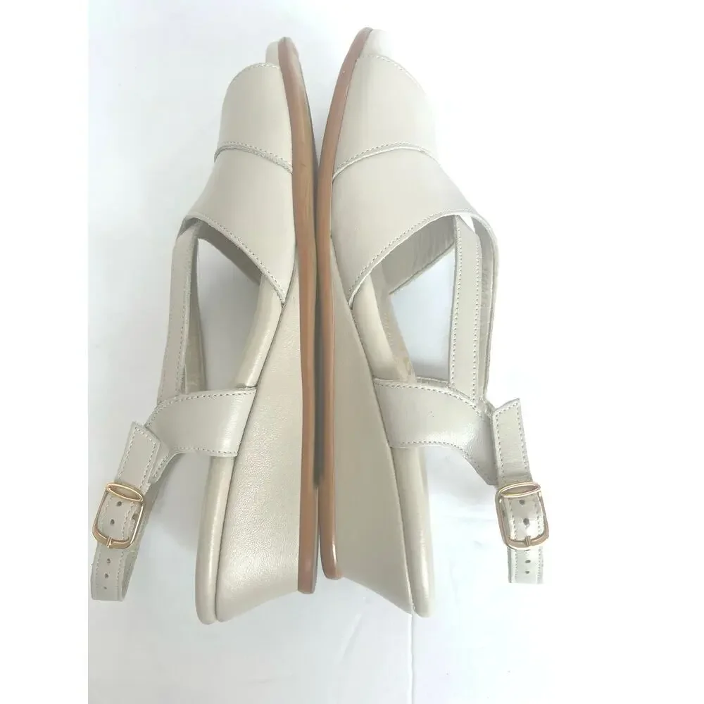 SAS Criss Cross‎ Strappy Bone Leather Slingback Wedge Heel Sandals Sz 8.5S Slim